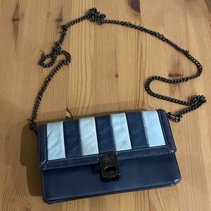 Coach Navy and Sky Blue Striped Crossbody Bag